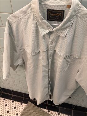 Howler Brothers Light Gray Pinstripe Short-Sleeve Western Shirt